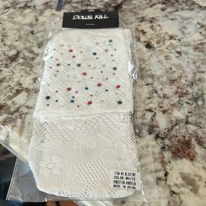 Dolls kill white with rhinestones lace socks OS